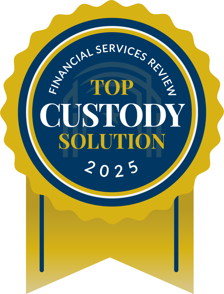 FIN SERV REV RIBBON 2025 Top Custody Solution Award Badge<br />